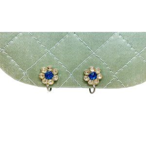 Vintage 1950s Flower Earrings Silver Blue Floral Screw Backs